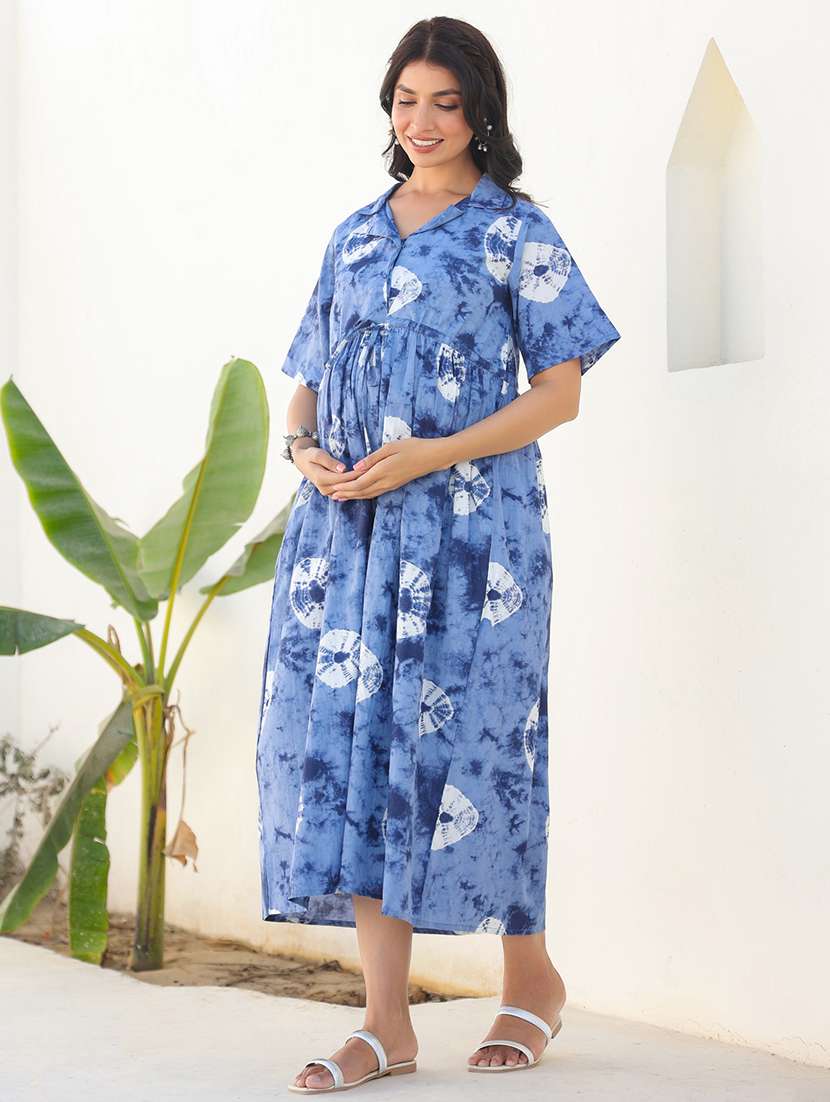 women blue tie & dye short sleeve maternity wear - 21839898 - Standard Image - 1