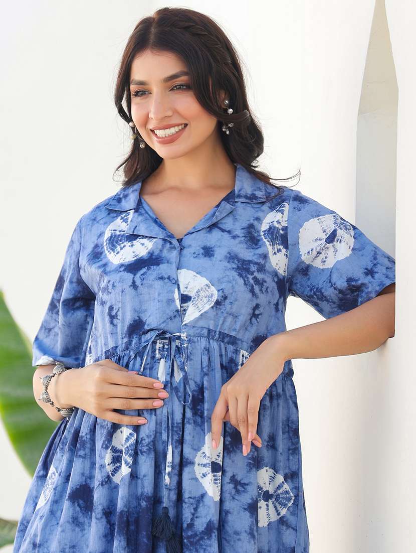 women blue tie & dye short sleeve maternity wear - 21839898 - Standard Image - 4