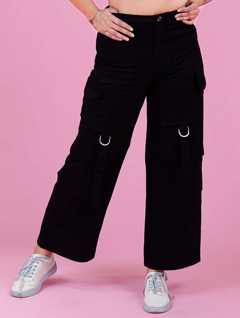 women solid mid rise cargo