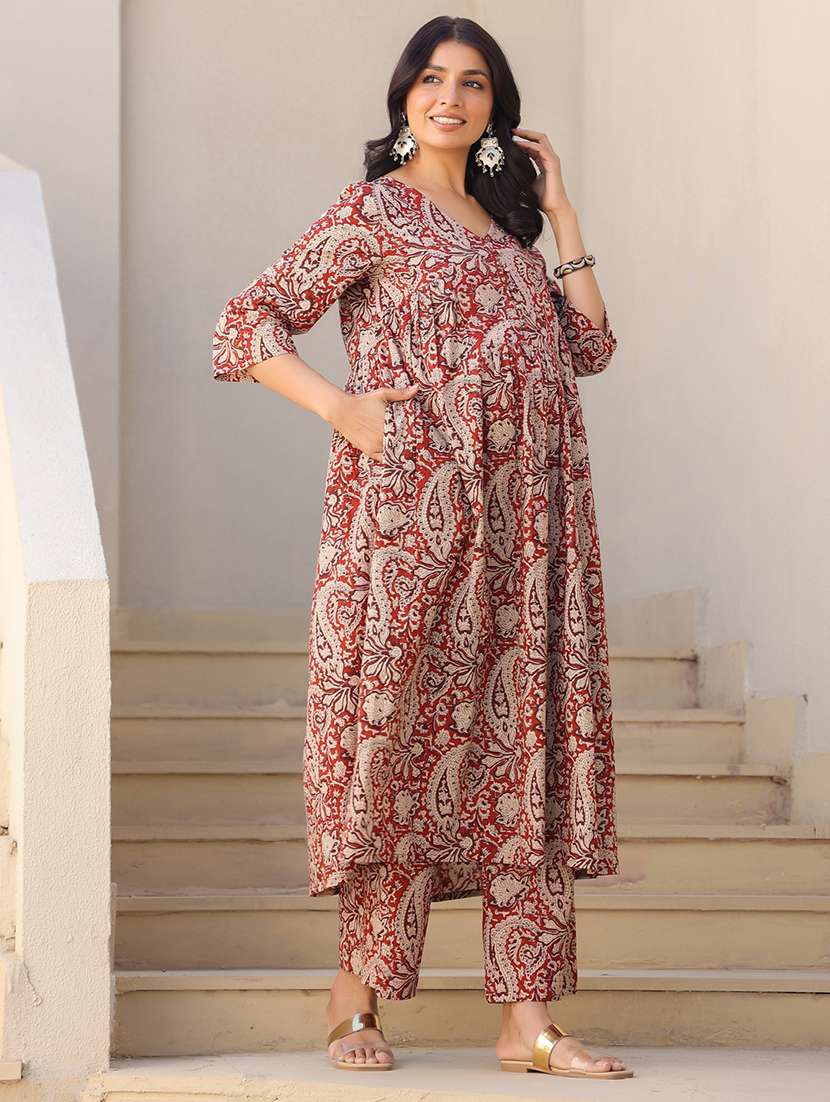 women three quarter sleeve maternity wear kurta pant set - 21839910 -  Standard Image - 1