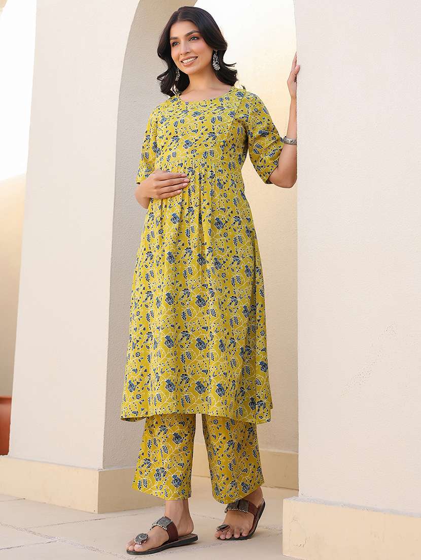 women short sleeve maternity wear kurta pant set