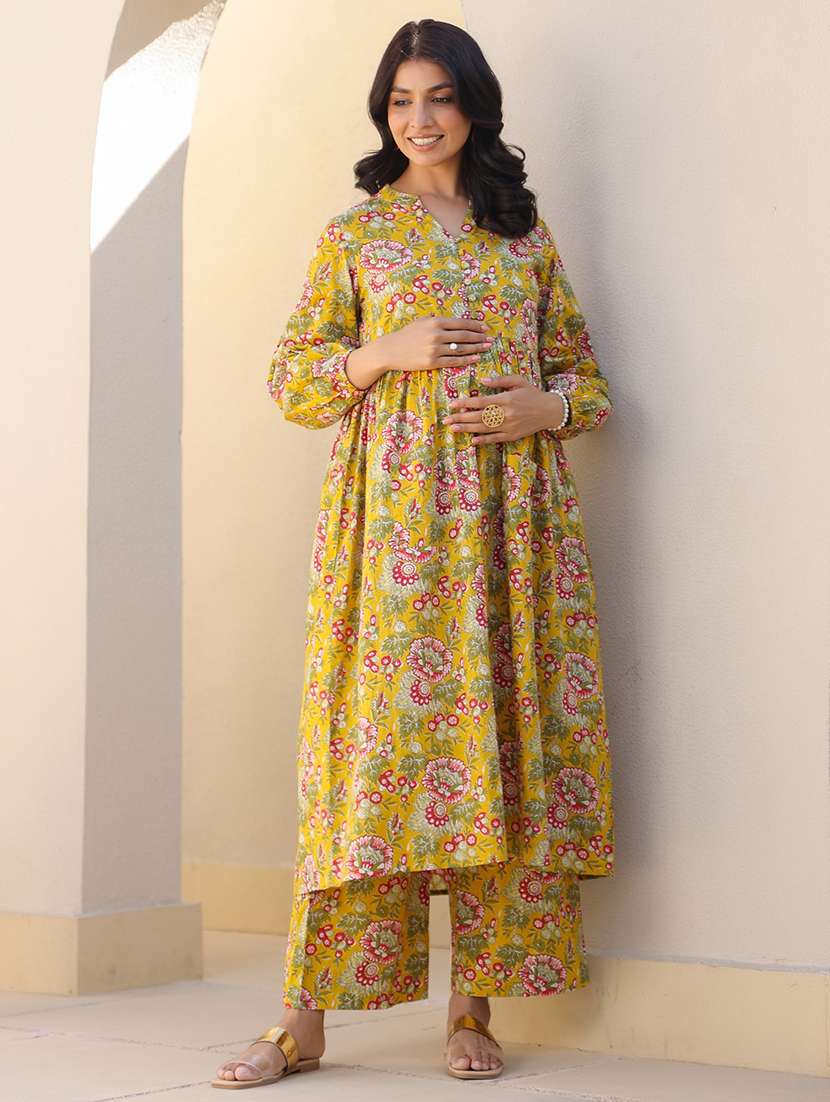 women long sleeve maternity wear kurta pant set