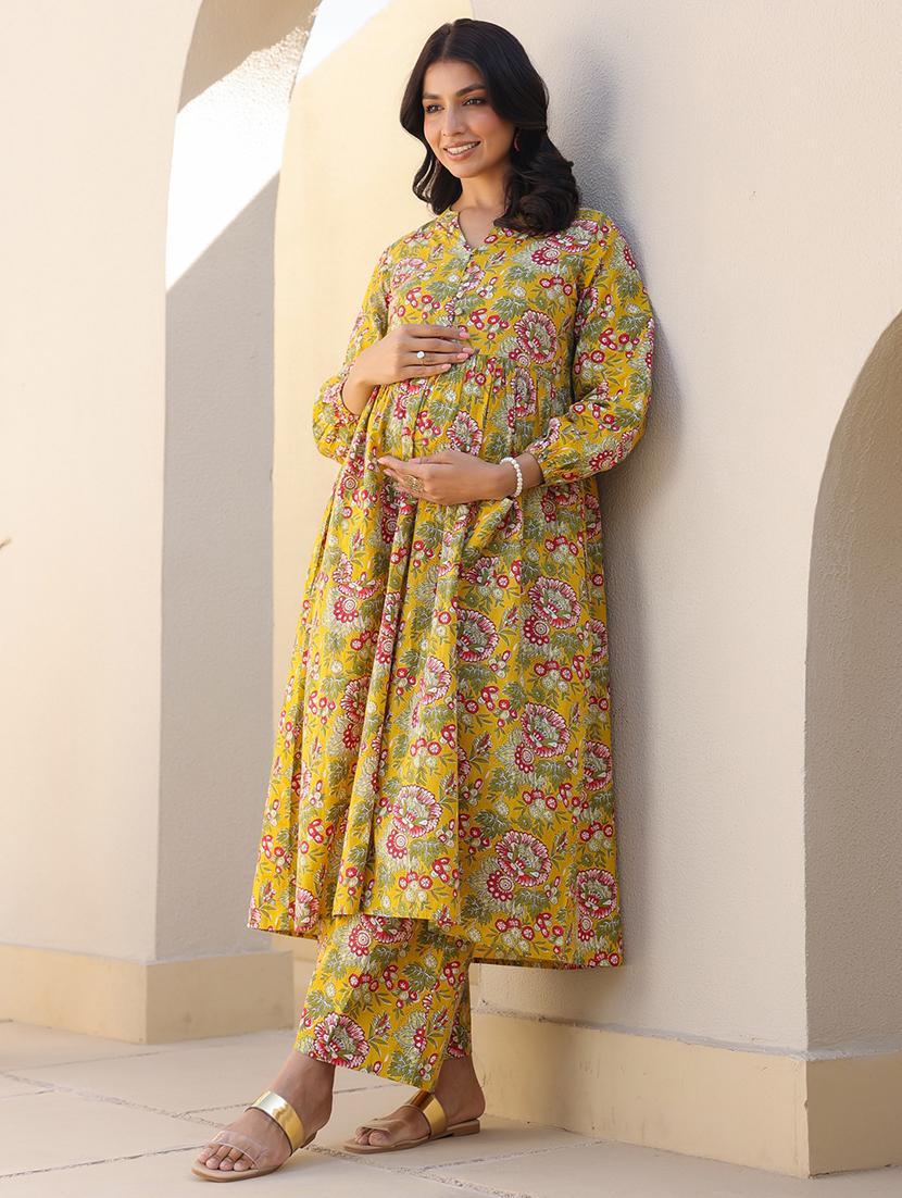 women long sleeve maternity wear kurta pant set - 21839921 - Standard Image - 1