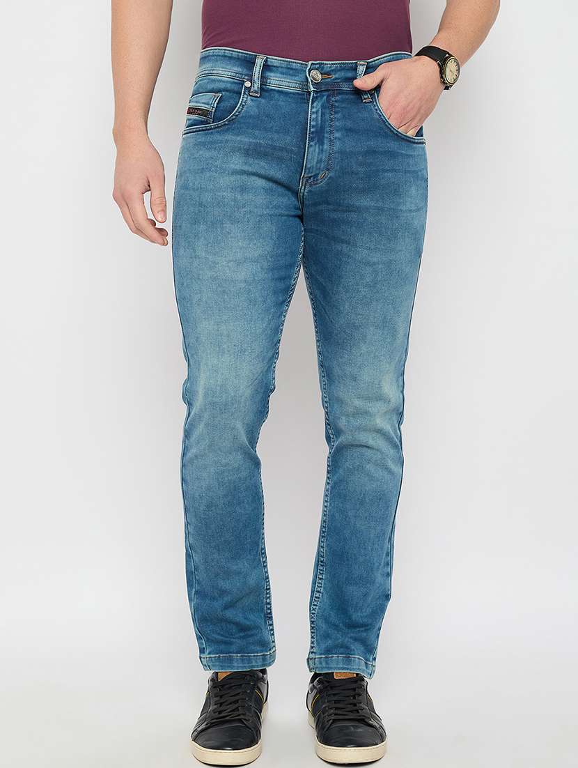 men solid mid rise slim fit jean