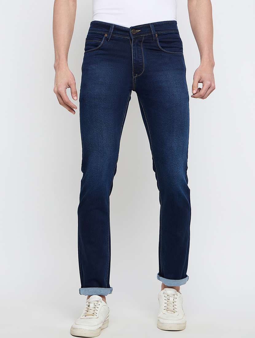 men solid mid rise slim fit jean