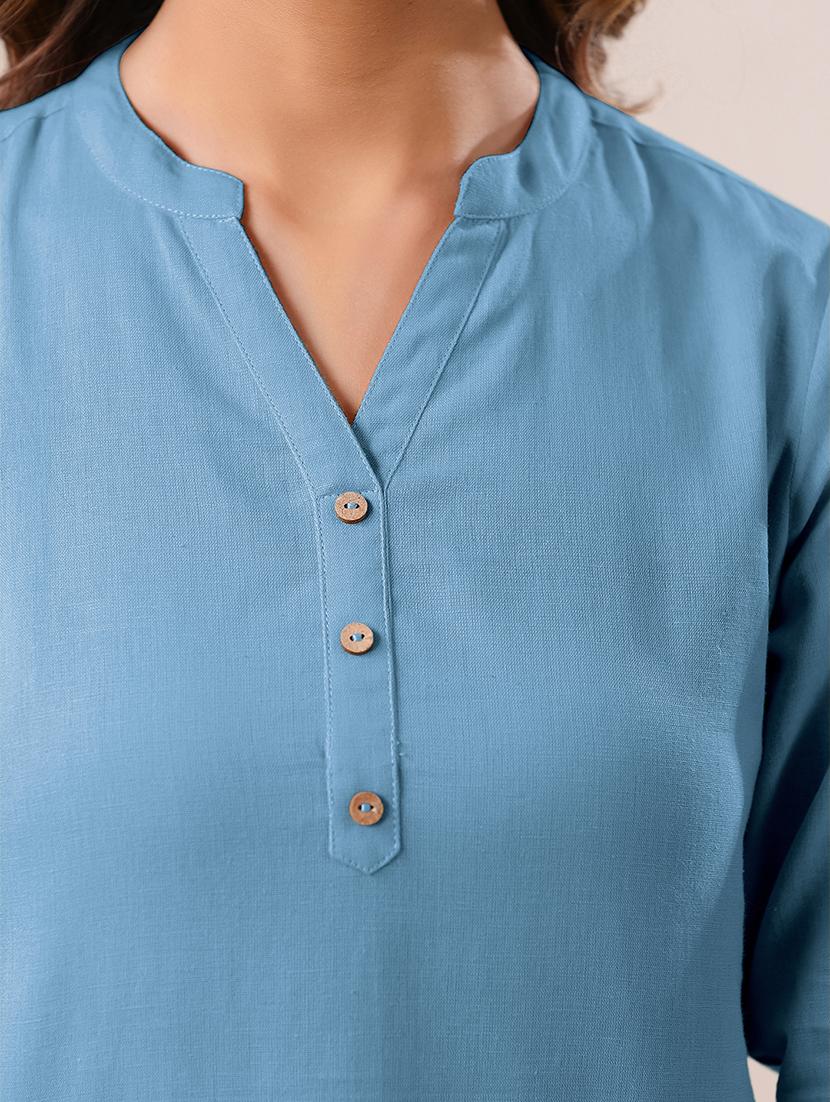 women solid mandrain neck straight kurti - 21840073 - Standard Image - 4