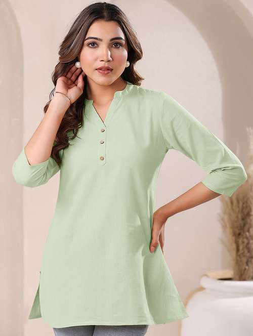women solid mandarn neck straight kurti - 21840077 -  Standard Image - 0