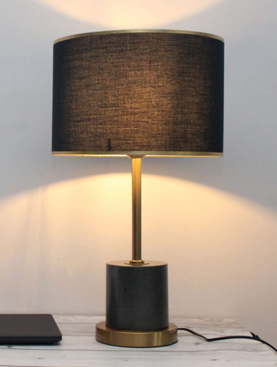 black shade table lamp marble base design