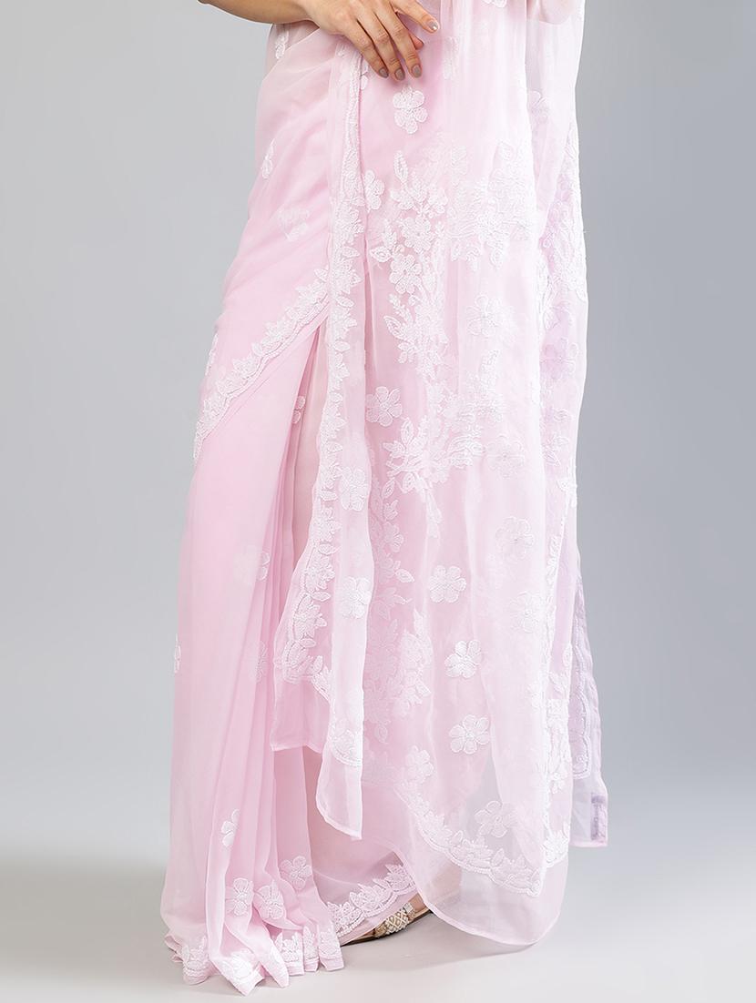 women rosewater chikankari work saree with blouse - 21840093 - Standard Image - 4