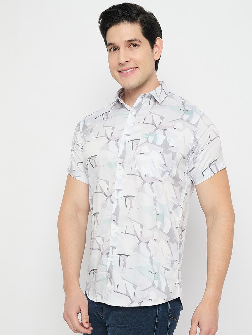 men printed short sleeve slim fit casual shirt - 21840126 -  Standard Image - 1
