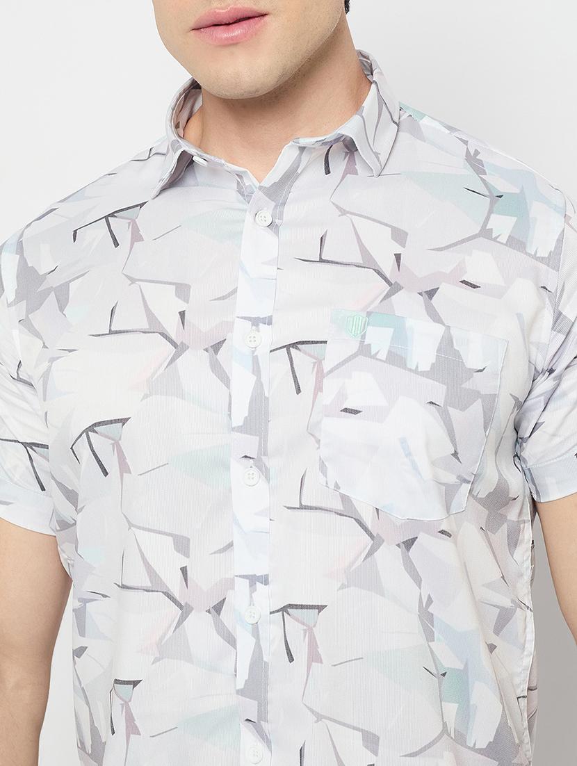 men printed short sleeve slim fit casual shirt - 21840126 - Standard Image - 4