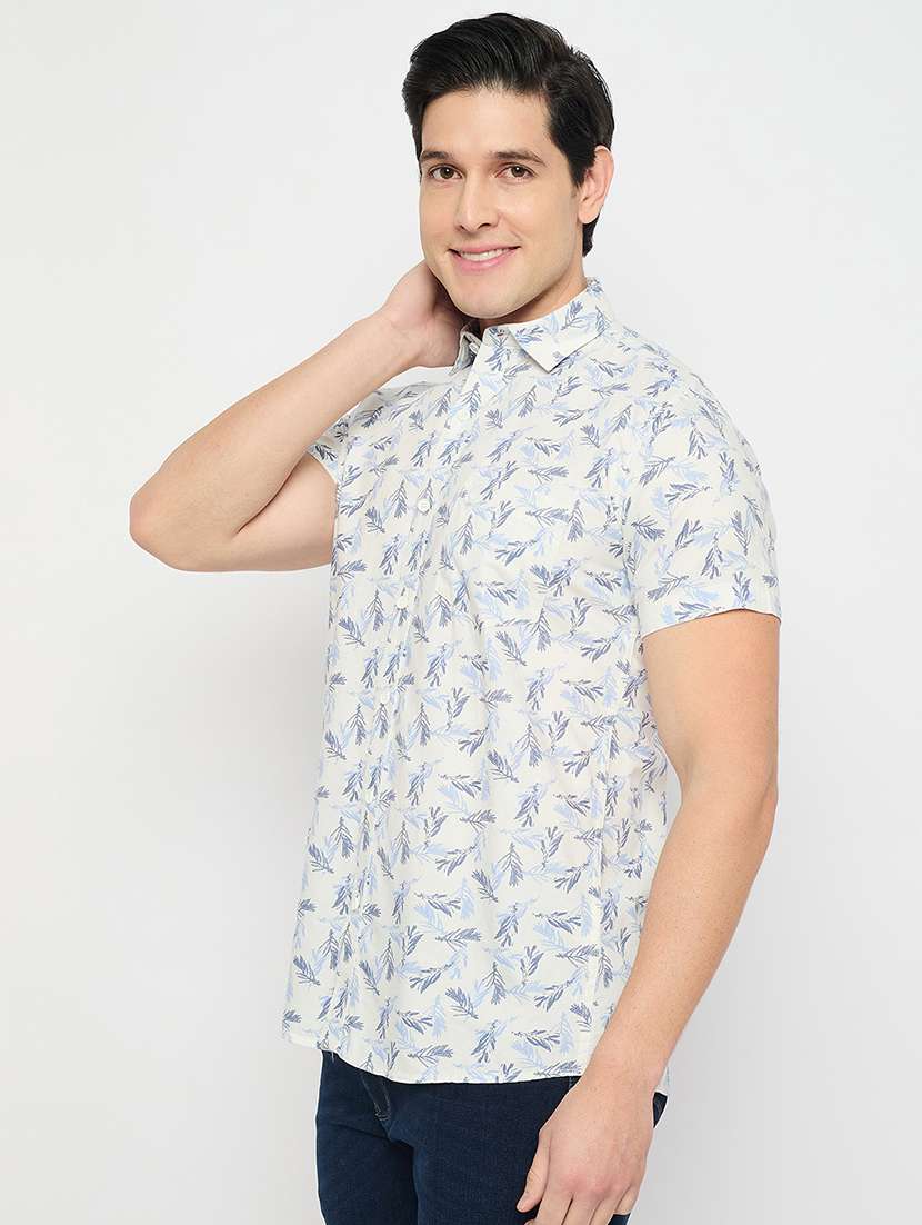 men printed short sleeve slim fit casual shirt - 21840127 -  Standard Image - 1