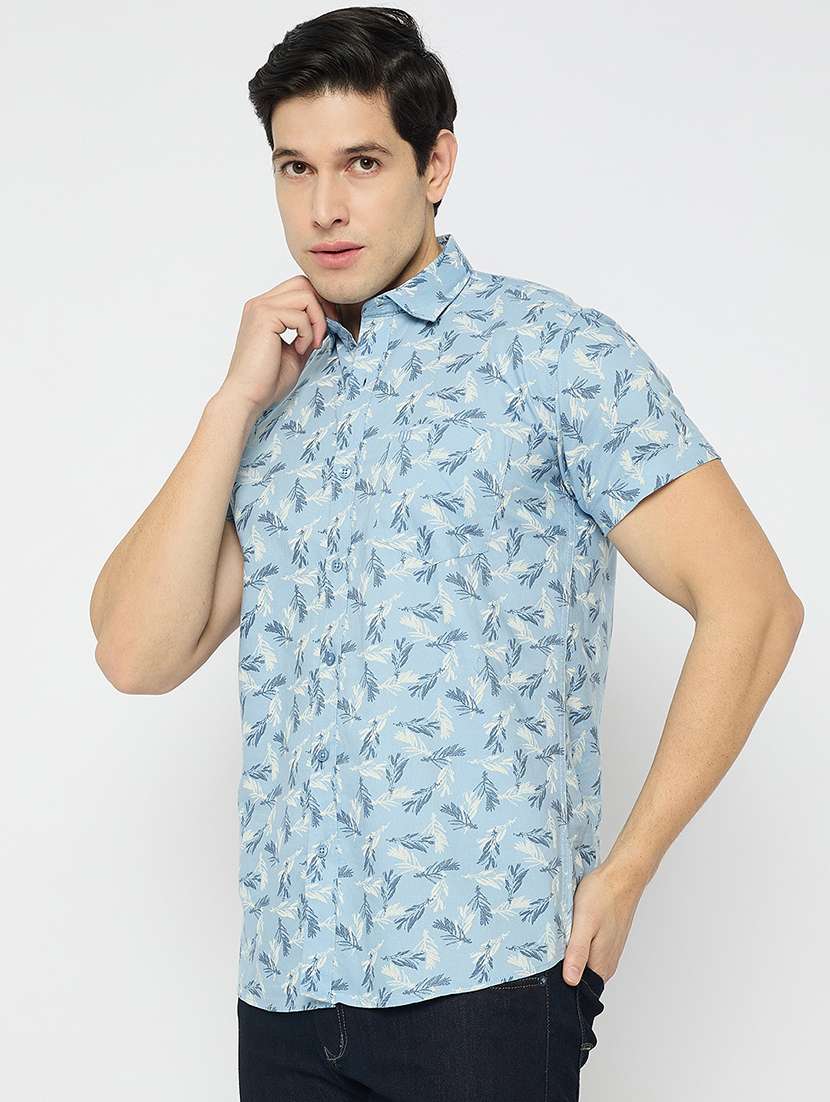 men printed short sleeve slim fit casual shirt - 21840128 -  Standard Image - 1
