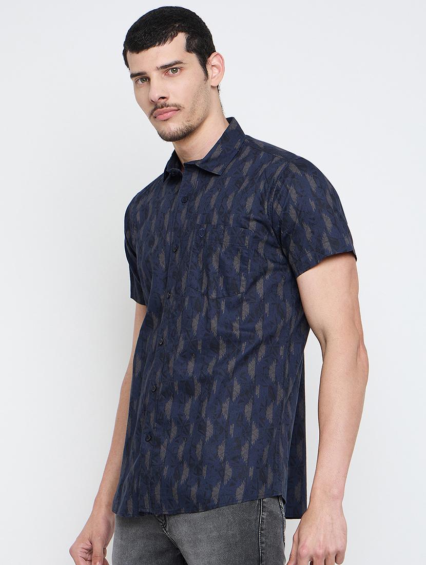 men printed short sleeve slim fit casual shirt - 21840129 -  Standard Image - 1