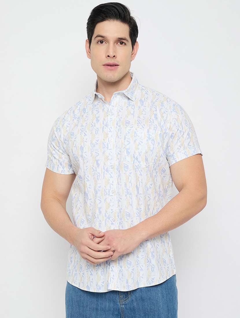 men printed short sleeve slim fit casual shirt