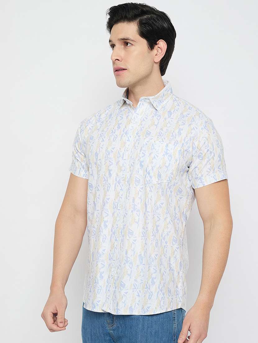 men printed short sleeve slim fit casual shirt - 21840130 -  Standard Image - 1