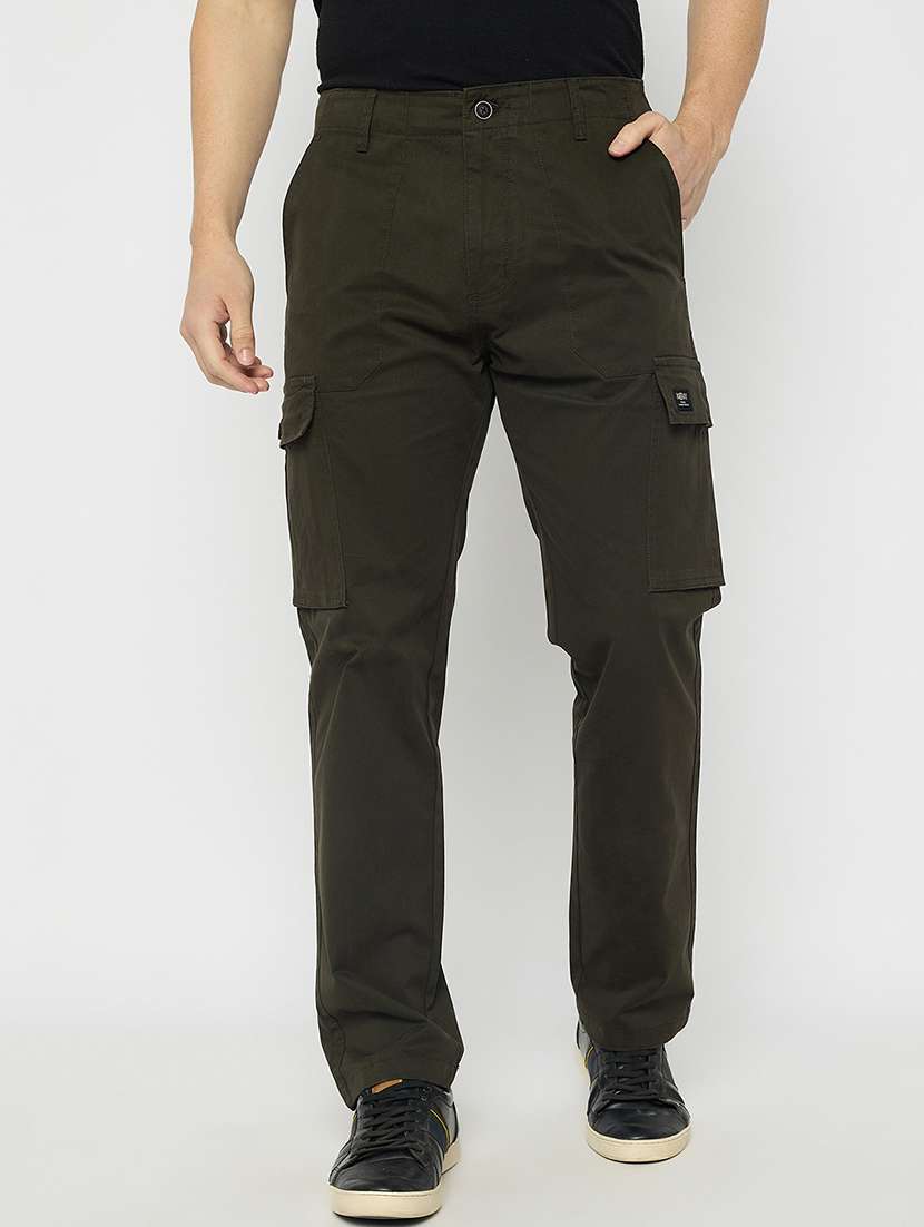men solid mid rise cargo