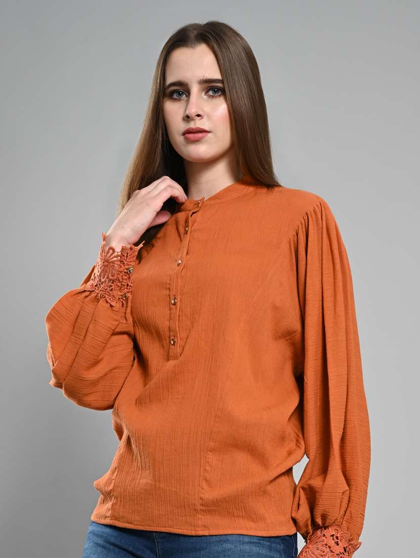 women solid puff sleeves regular top - 21840173 -  Standard Image - 1