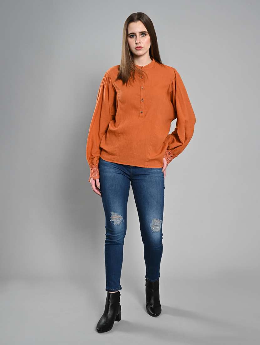 women solid puff sleeves regular top - 21840173 - Standard Image - 4