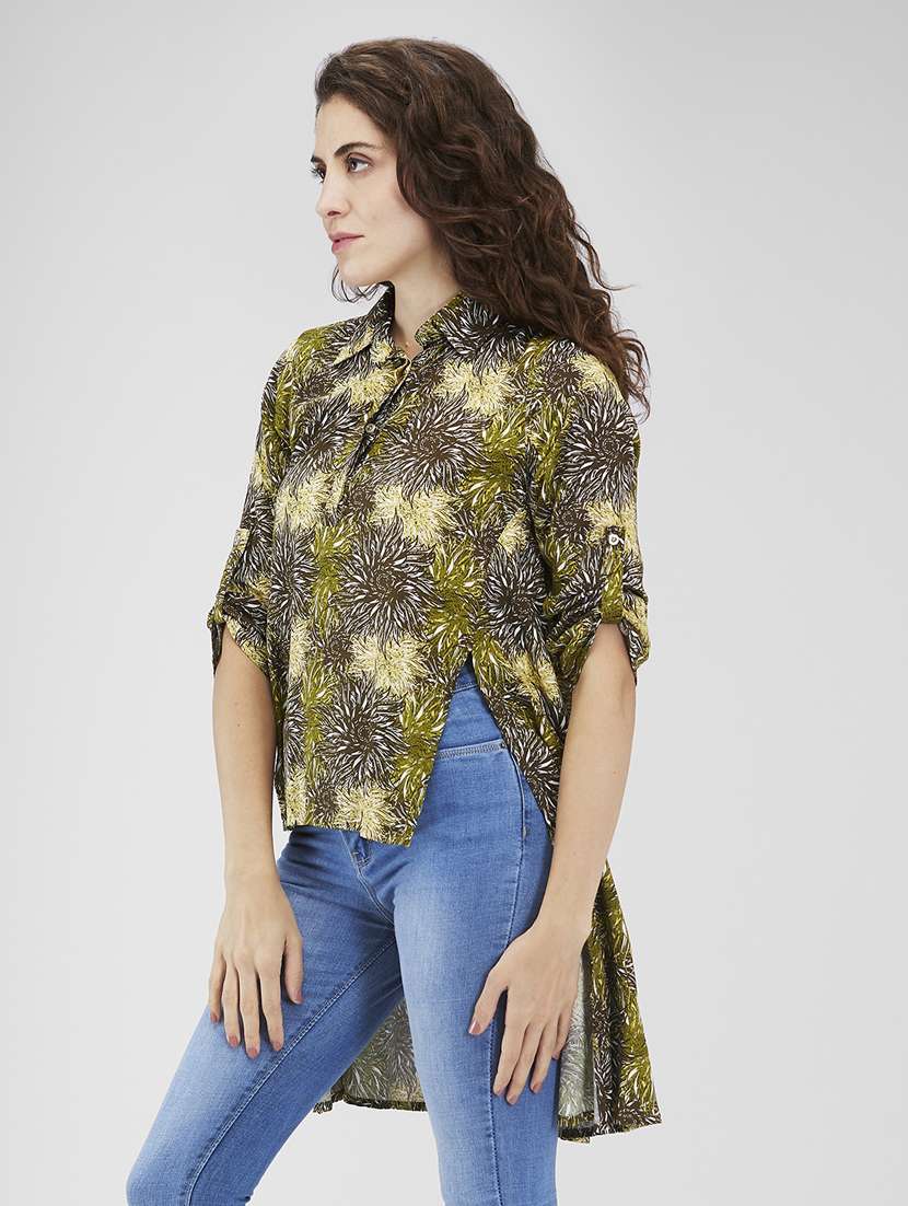 women printed collared high low top - 21840193 - Standard Image - 1