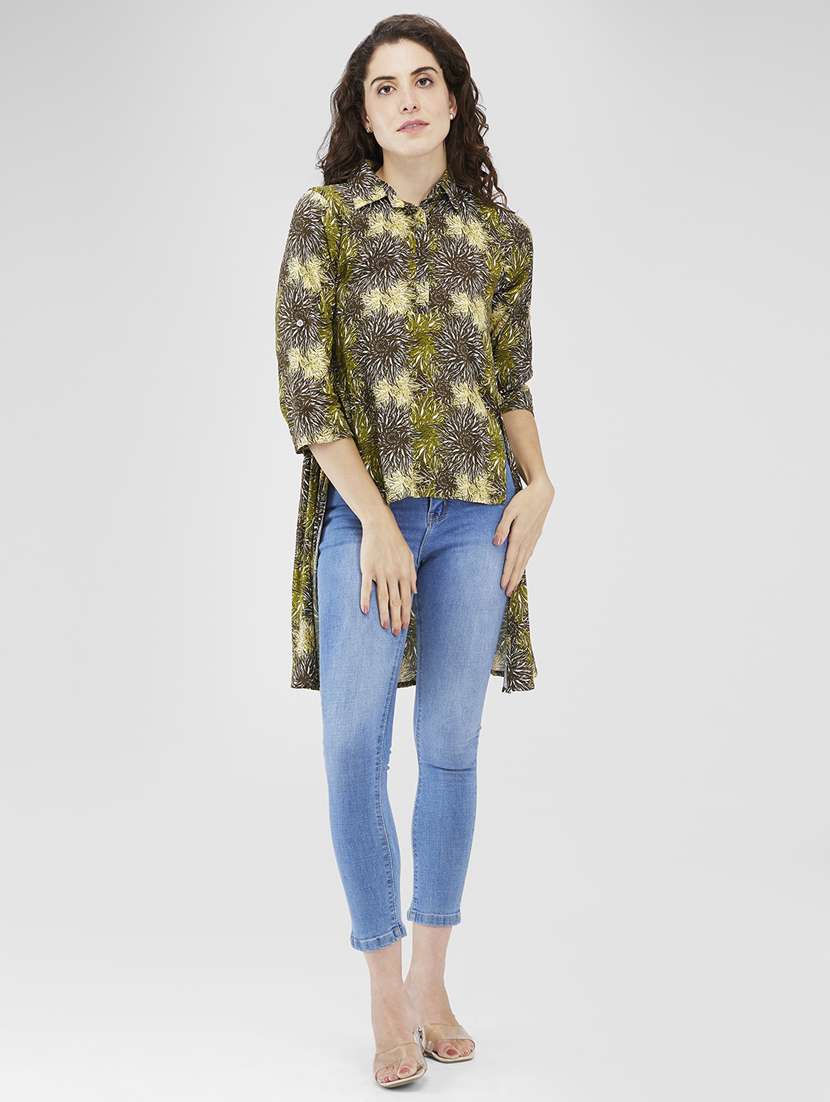 women printed collared high low top - 21840193 - Standard Image - 4