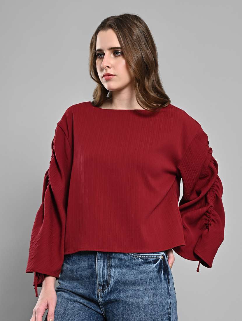 women ruched sleeves regular top - 21840216 -  Standard Image - 1