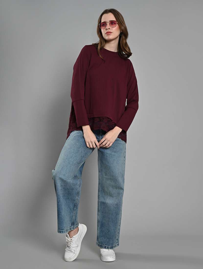 women laec detailed long sleeves high low top - 21840218 -  Standard Image - 4