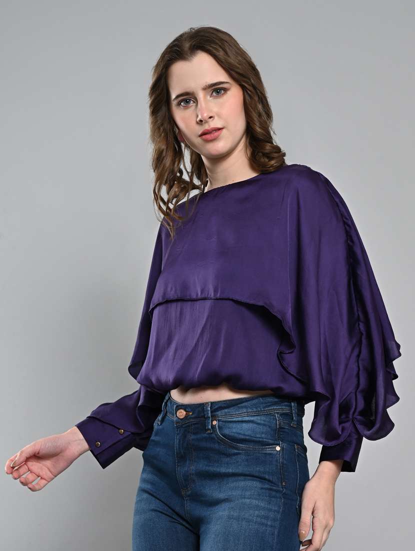 women solid long sleeves blouson top - 21840219 -  Standard Image - 1