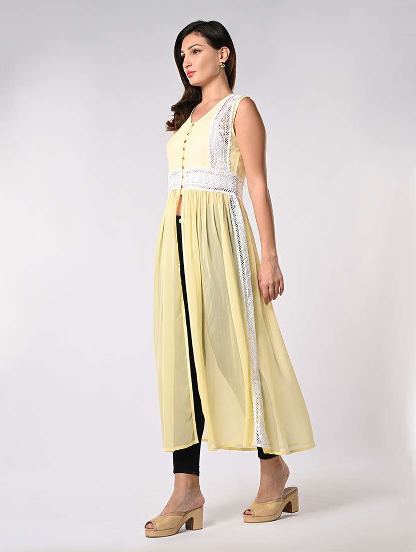 women lace detailed sleeveless front slit tunic - 21840226 -  Standard Image - 1