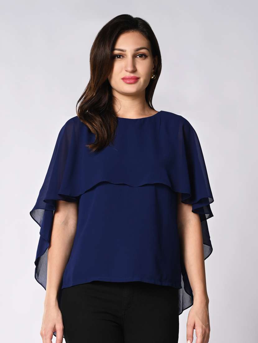 women solid cape sleeves regular top