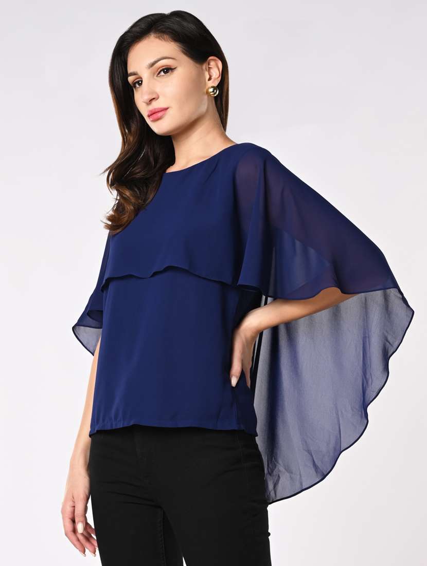women solid cape sleeves regular top - 21840227 -  Standard Image - 1