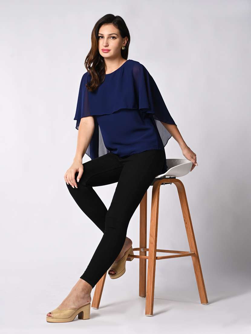 women solid cape sleeves regular top - 21840227 -  Standard Image - 4