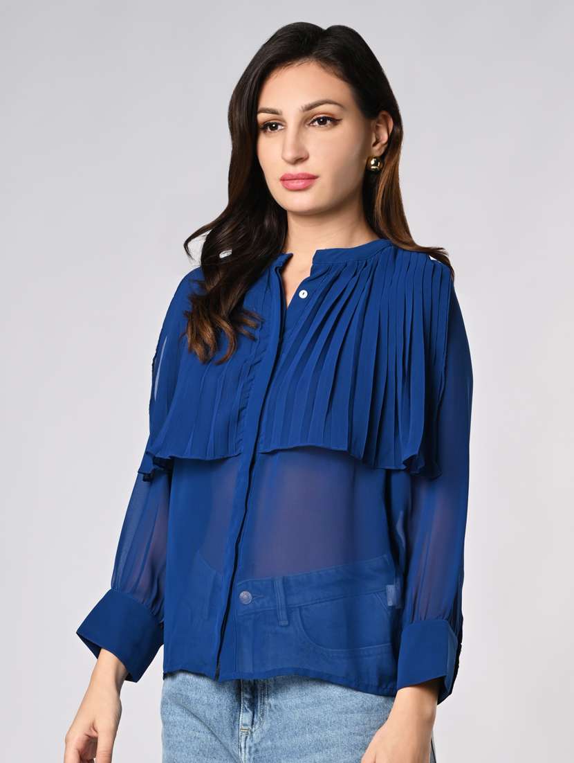 women mandarin collar shirt with pleated layer - 21840232 -  Standard Image - 1