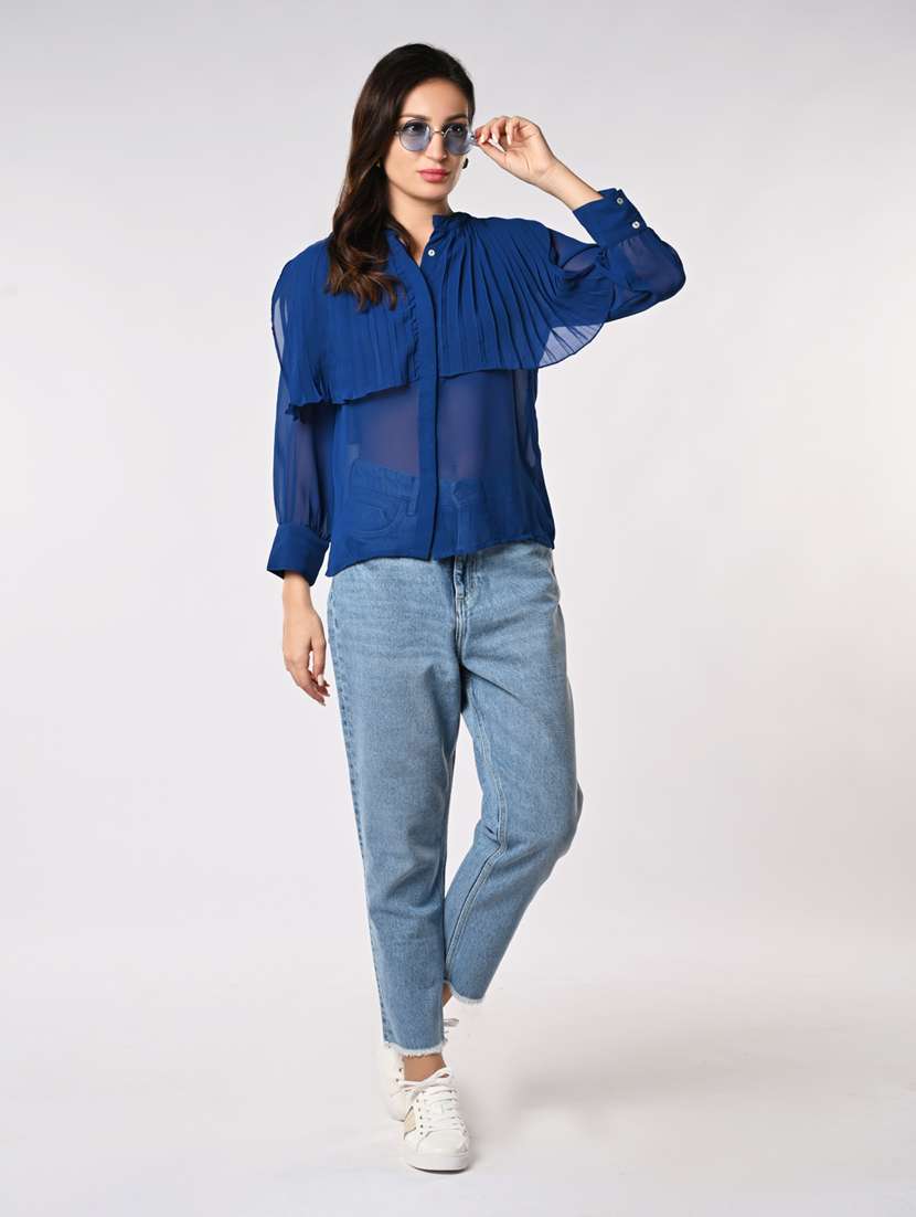 women mandarin collar shirt with pleated layer - 21840232 -  Standard Image - 4
