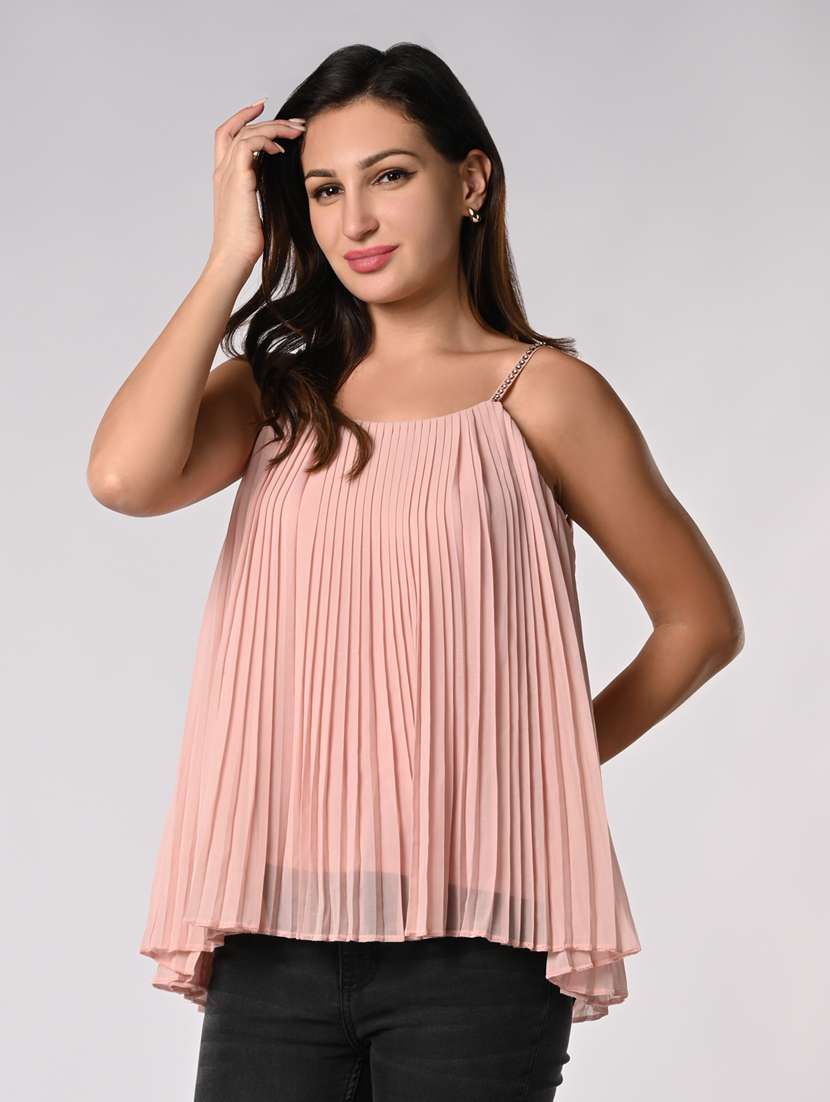 women solid shoulder strap a-line top