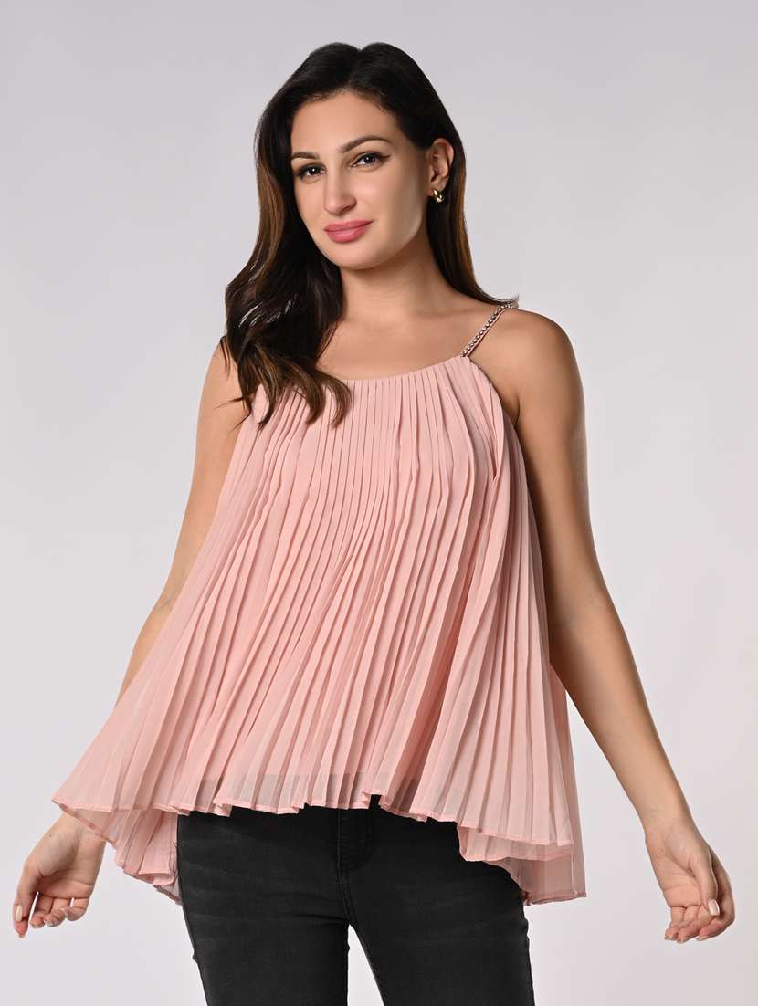 women solid shoulder strap a-line top - 21840233 - Standard Image - 1