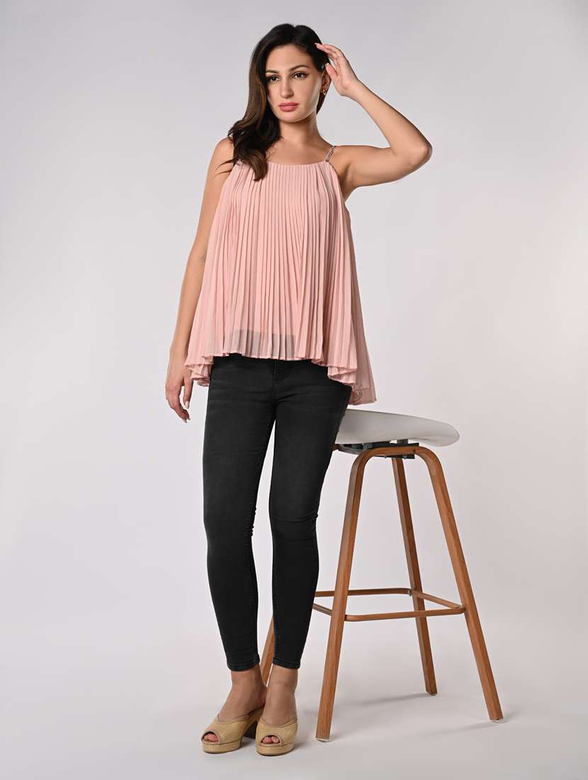 women solid shoulder strap a-line top - 21840233 - Standard Image - 4