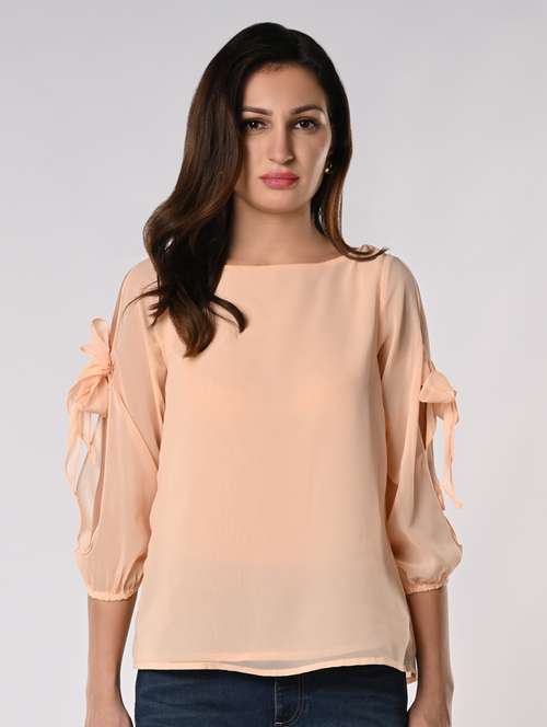 women solid slit sleeves regular top - 21840234 -  Standard Image - 0