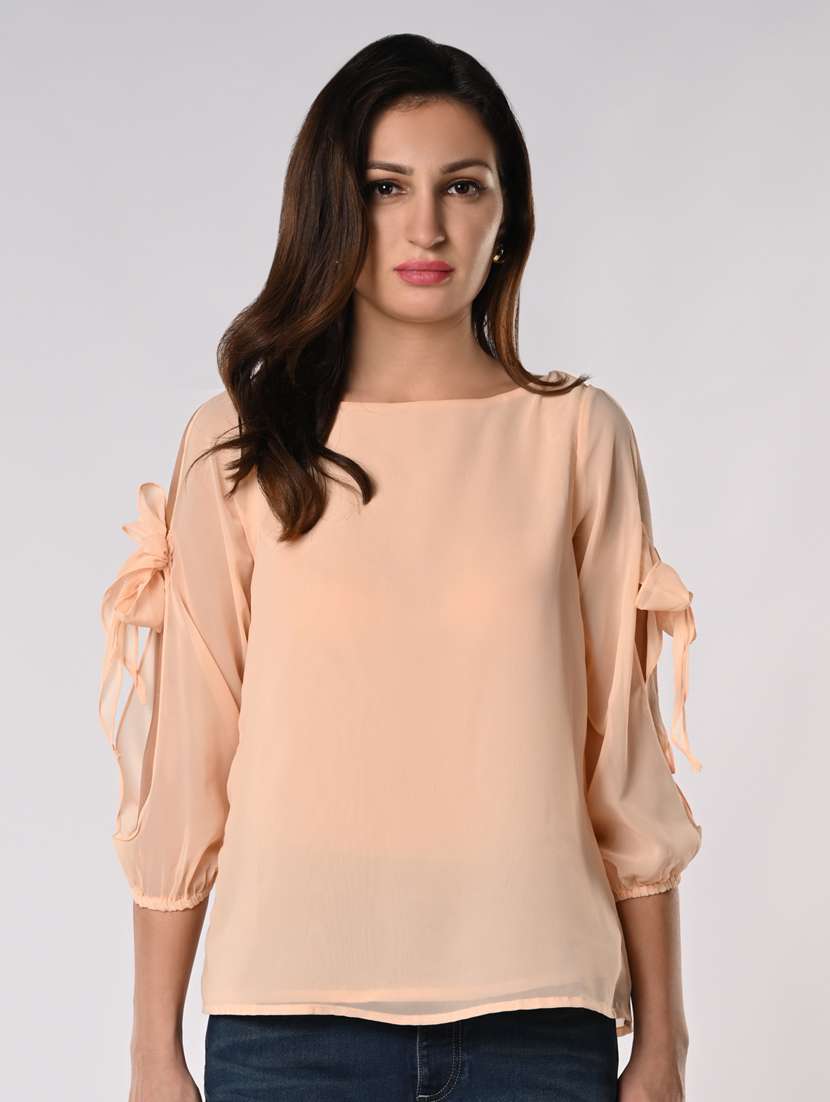 women solid slit sleeves regular top