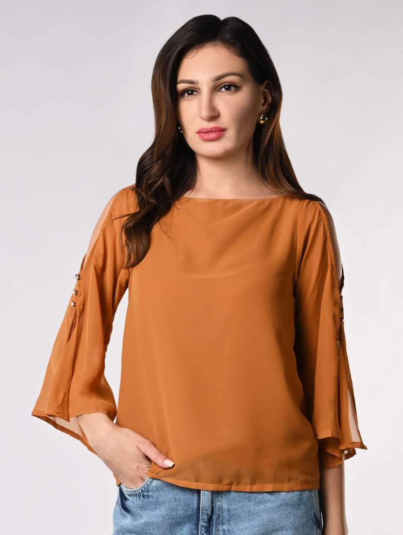 women solid flared sleeves regular top