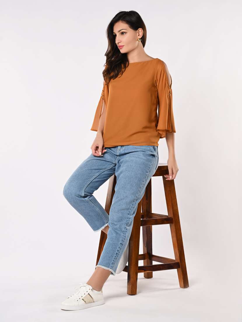 women solid flared sleeves regular top - 21840235 -  Standard Image - 4