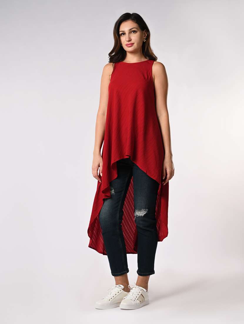 women solid sleeveless high-low top - 21840237 -  Standard Image - 1