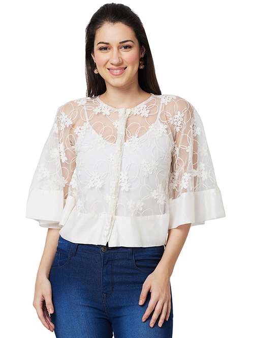 women embroidered cape sleeves top - 21840245 - Standard Image - 0