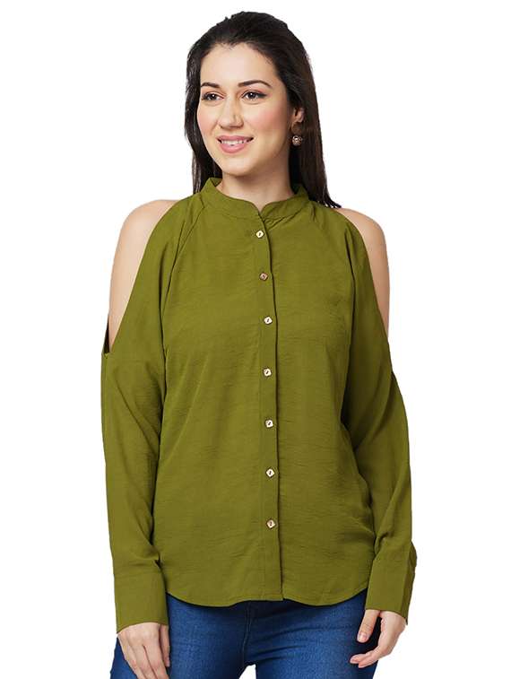 women solid cold shoulder regular top - 21840248 - Zoom Image - 0