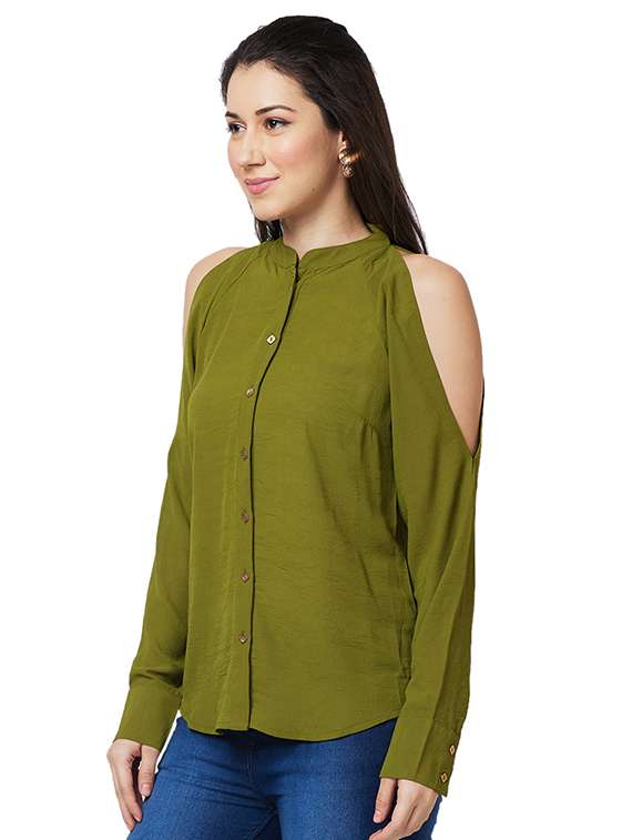 women solid cold shoulder regular top - 21840248 -  Standard Image - 1