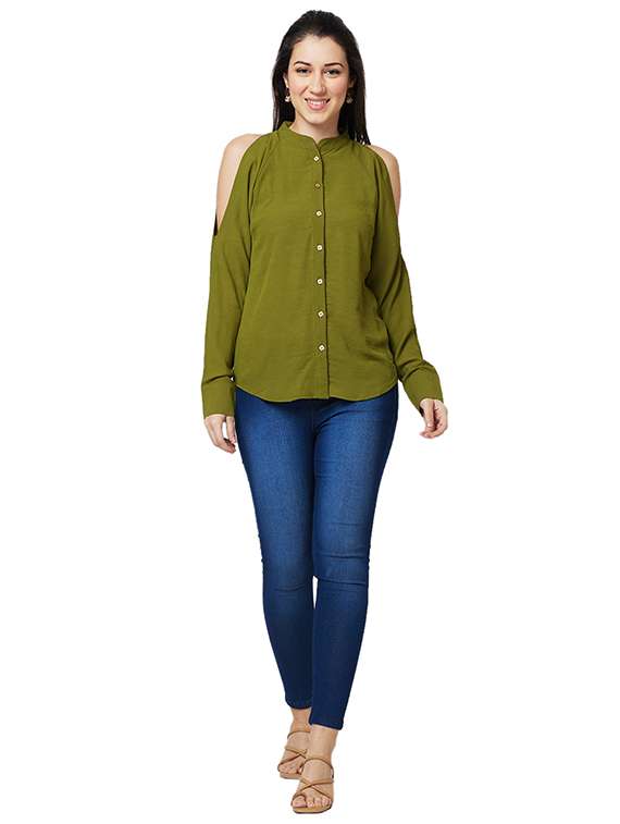 women solid cold shoulder regular top - 21840248 - Standard Image - 4