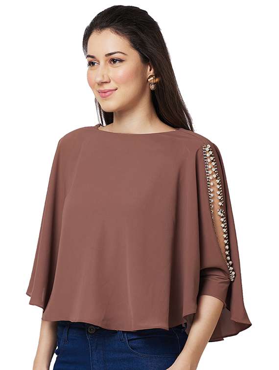 women embellished boat neck regular top - 21840257 -  Standard Image - 1