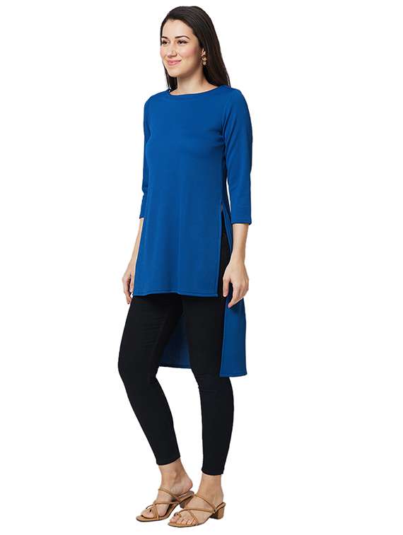 women solid boat neck high-low top - 21840261 -  Standard Image - 1