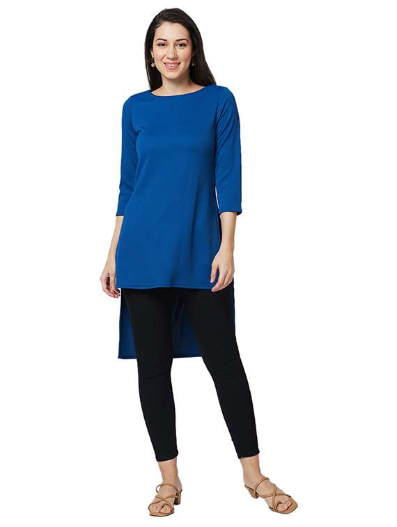 women solid boat neck high-low top - 21840261 -  Standard Image - 4