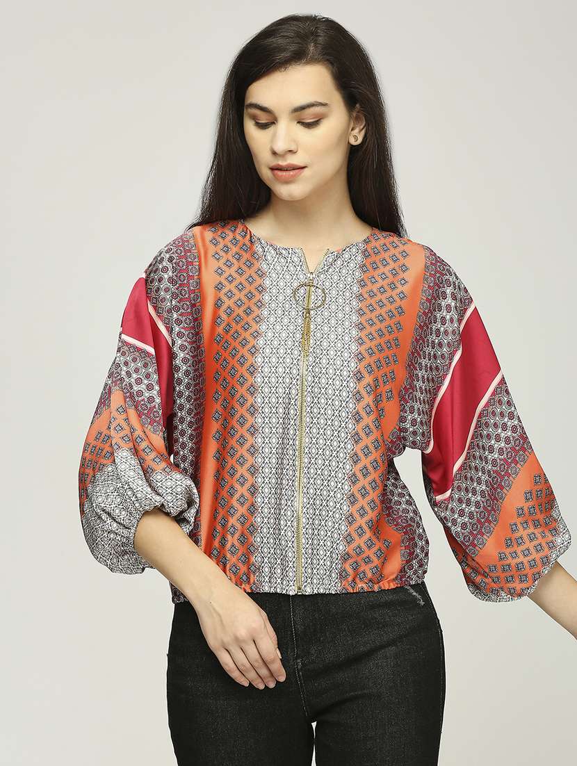 women printed puff sleeves regular top